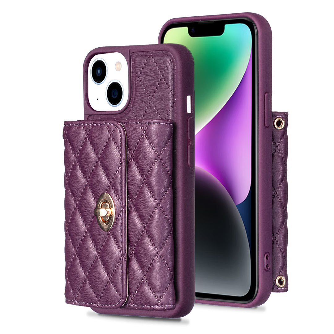 BF21-Style For iPhone 14 Plus Card Holder Phone Case PU Leather TPU Kickstand Cover with Shoulder Strap BF21-Style For iPhone 14 Plus Card Holder Phone Case PU Leather TPU Kickstand Cover with Shoulder Strap